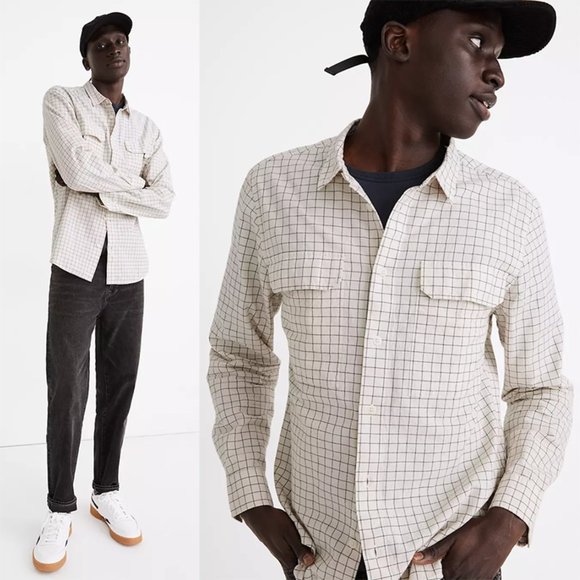 Madewell Other - NWT Madewell Perfect Long-Sleeve Shirt Windowpane Classic Button Down Cream XXL